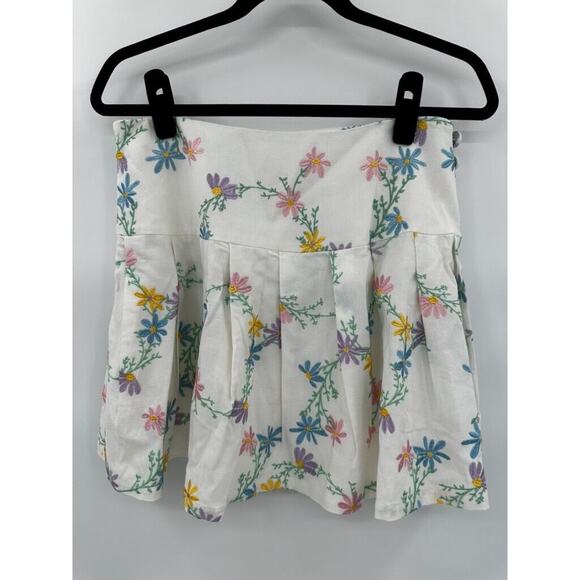 For Love & Lemons Majorie Floral Skirt Blazer Set Whit Lace Pleated Size Large - Picture 7 of 12